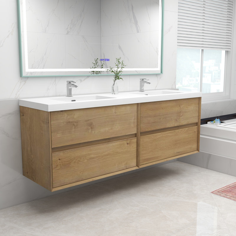 Hokku Designs Freidin 72'' Wall Mounted Double Bathroom Vanity with ...